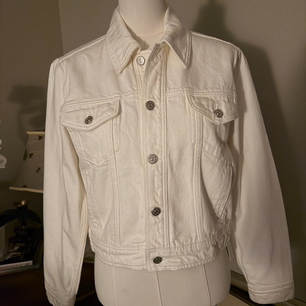 Claudie Pierlot White Denim Trucker Jacket Women FR 38 US 6 Cotton Paris